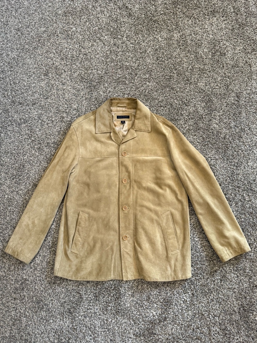Banana Republic Mens M Genuine Leather Suede Jacket Tan Y2K 2003 Button Front